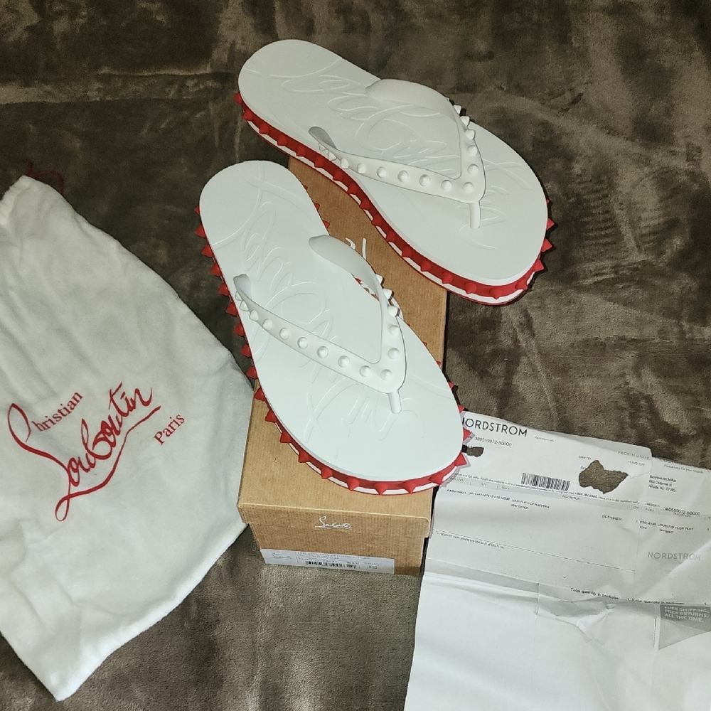 Christian Louboutin White and Red Spiked Sandals
